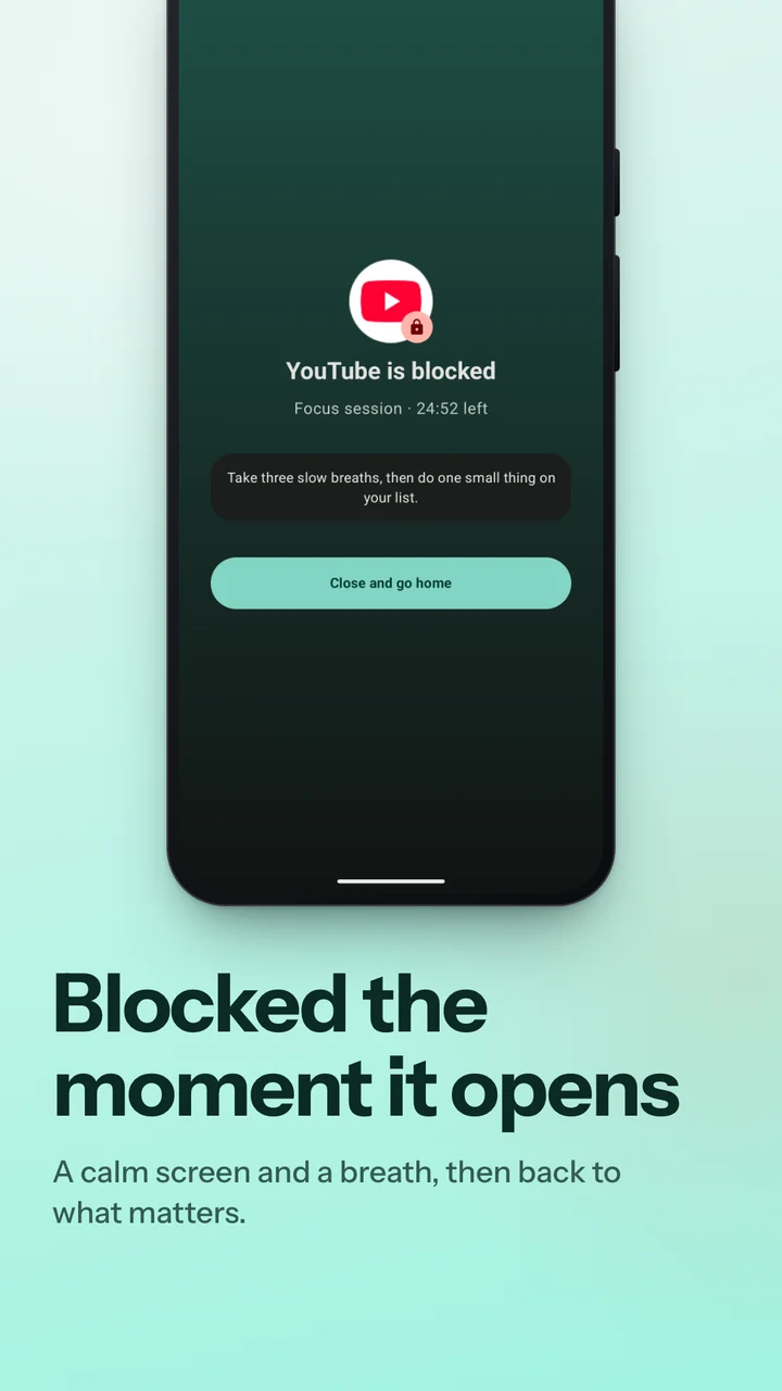 FocusGuard: Blocked the moment it opens — the block screen over YouTube