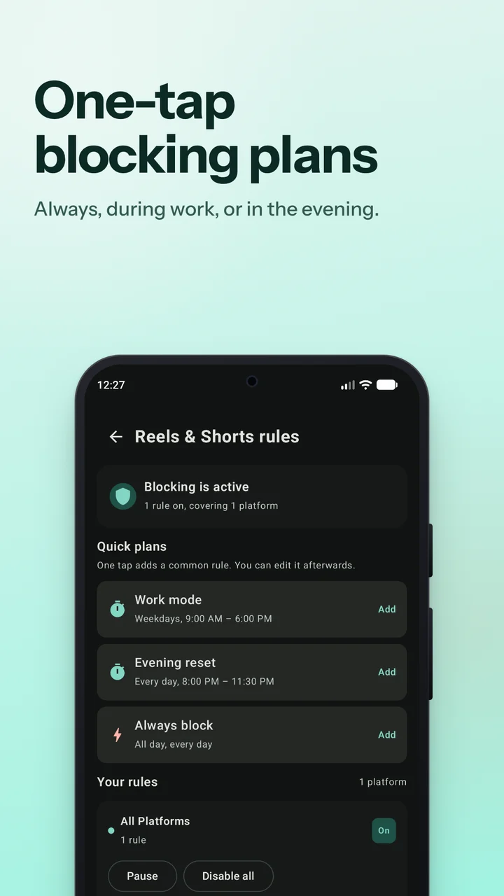 FocusGuard: One-tap blocking plans for Reels and Shorts