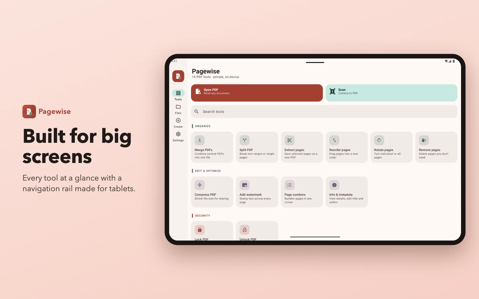 Pagewise on tablet: tools