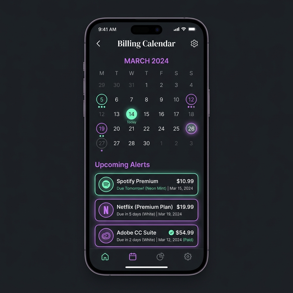 SubTrack Calendar Screenshot
