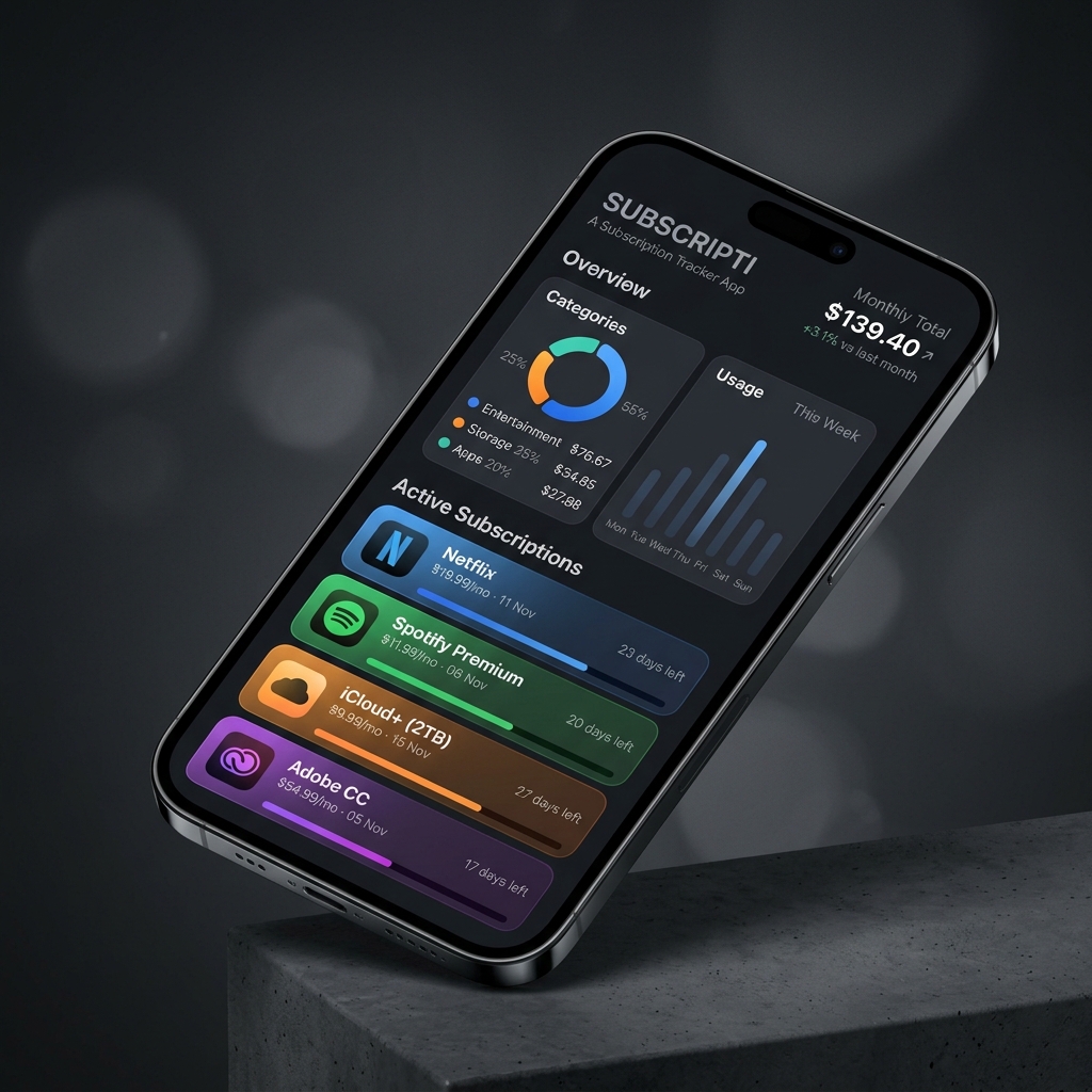 SubTrack mobile dashboard mockup